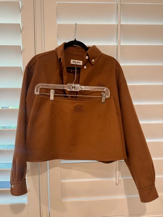 Miu Miu Cropped Button-Down Jacket in Warm Brown Size XS/S - Picture 3 of 15